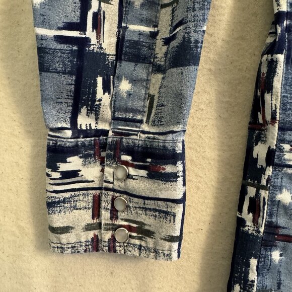 Wrangler Aztec Western Shirt Vintage Cowboy Tribal Men's Medium Pearl Snap - Picture 2 of 8
